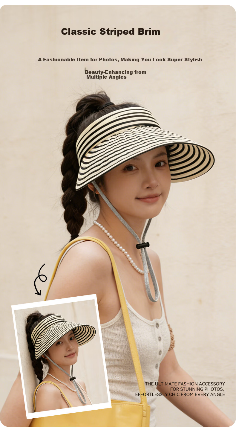 FitonTon Women's Summer Sun Protection Hat Open Top Breathable UV Protection Travel Striped Sun Hat 2