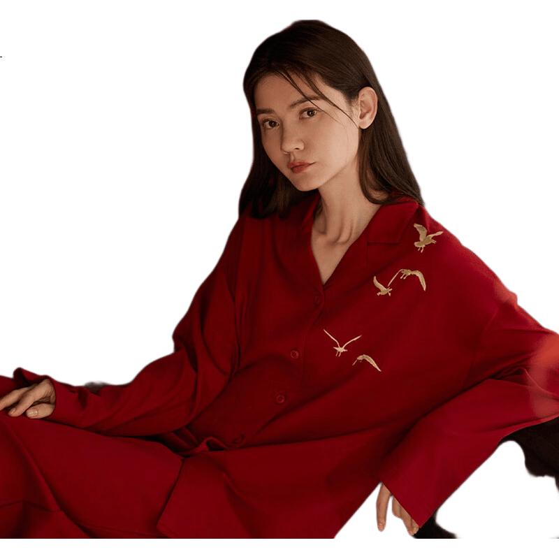 Caramella Men's Red Homewear Autumn Winter Soft Cotton Pajama Set Couples Festive Wedding Sleepwear