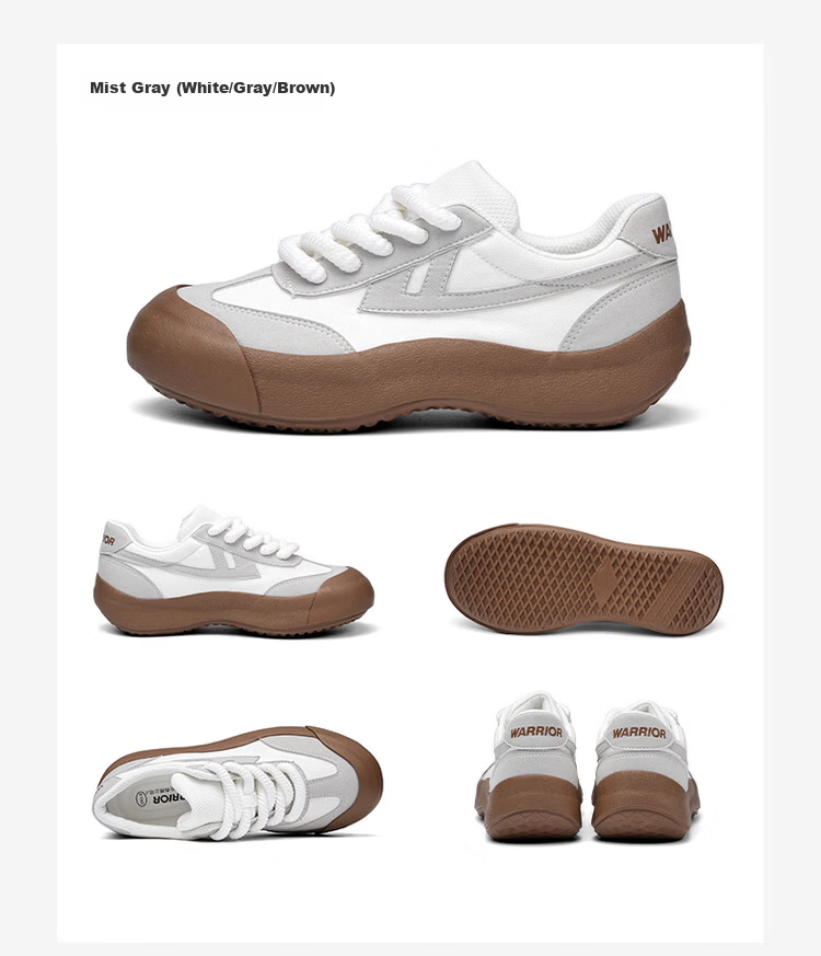 Warrior Official Women's Casual Shoes 2026 Summer New Breathable Thick-Soled Training Shoes White/Grey/Green Size 38 14