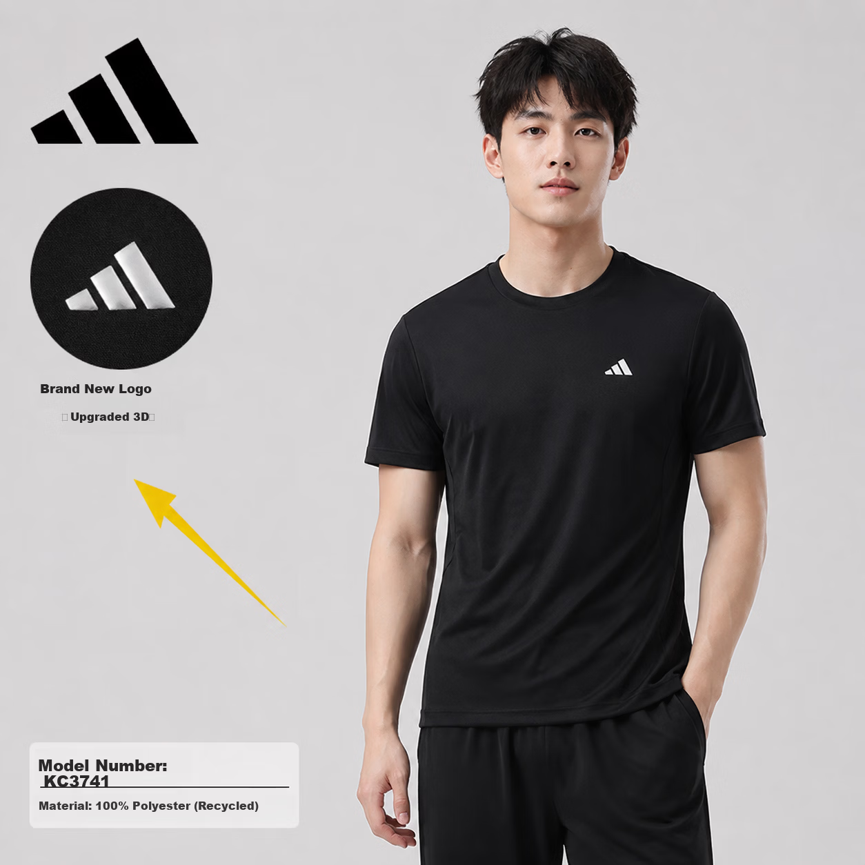 Adidas Sports Short-Sleeve T-Shirt for Men, Summer Quick-Dry Casual Versatile Breathable Fitness Running Training Wear Half Sleeve