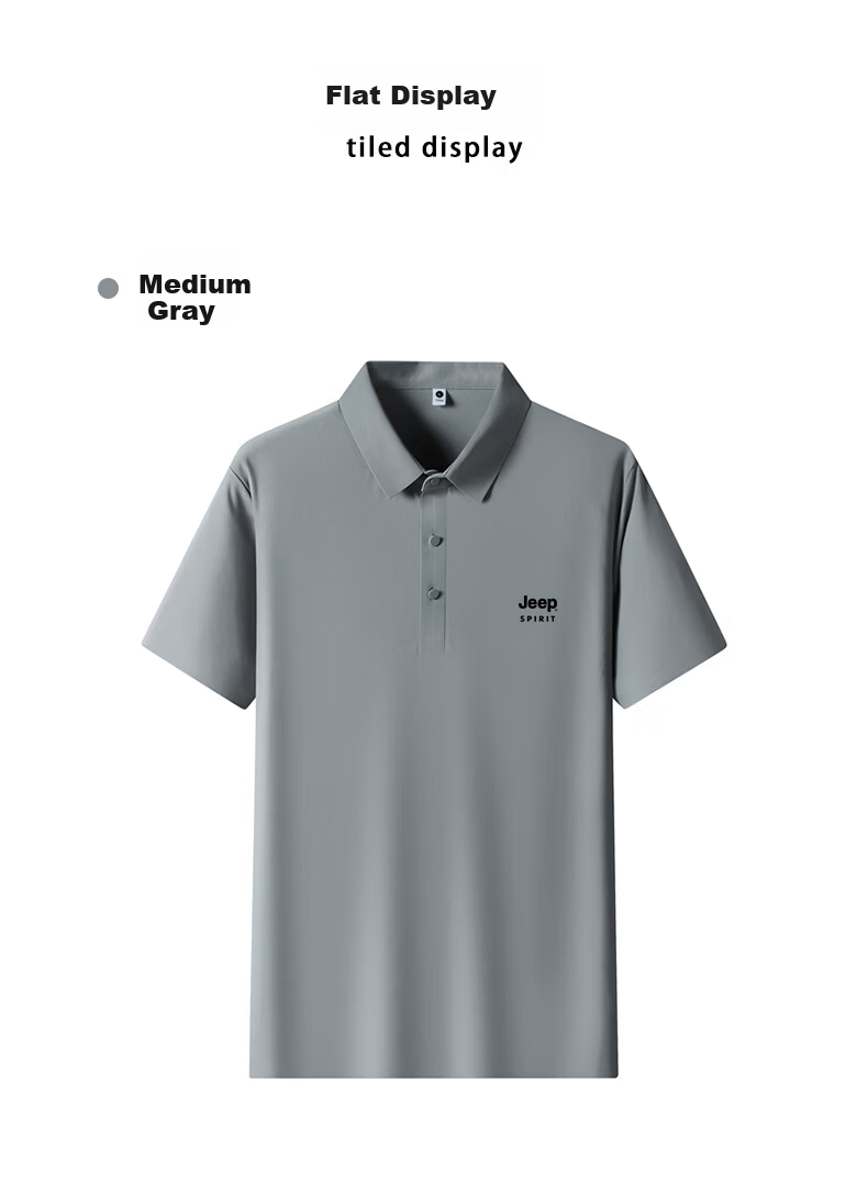 JEEP SPIRIT Men's Short Sleeve T-Shirt Summer Ice Silk Quick-Dry Polo Shirt Lightweight Breathable Casual T-Shirt Medium Gray 4XL 4
