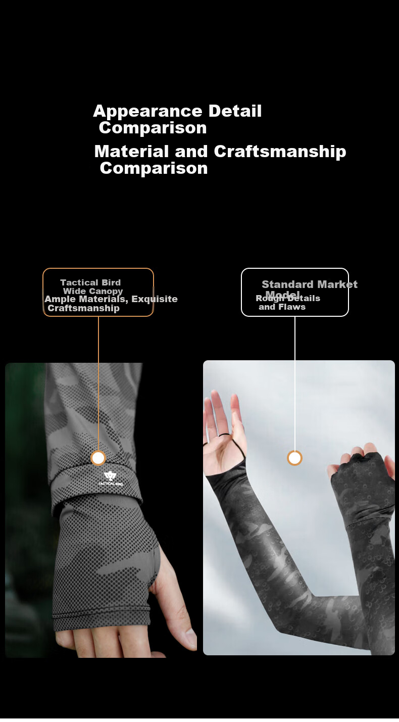 Tactical Bird Wide Canopy | Loose Fit Sun Protection Ice Sleeves for Men, Plus Size, Enlarged Ice Silk UV Protection Arm Sleeves for Cycling 6