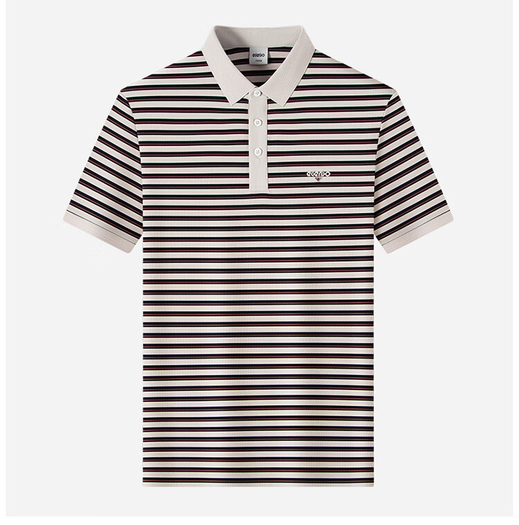 Edenbo Men's Short Sleeve Striped High Elastic Comfortable Polo Shirt Military Green 170/88A (L) 14