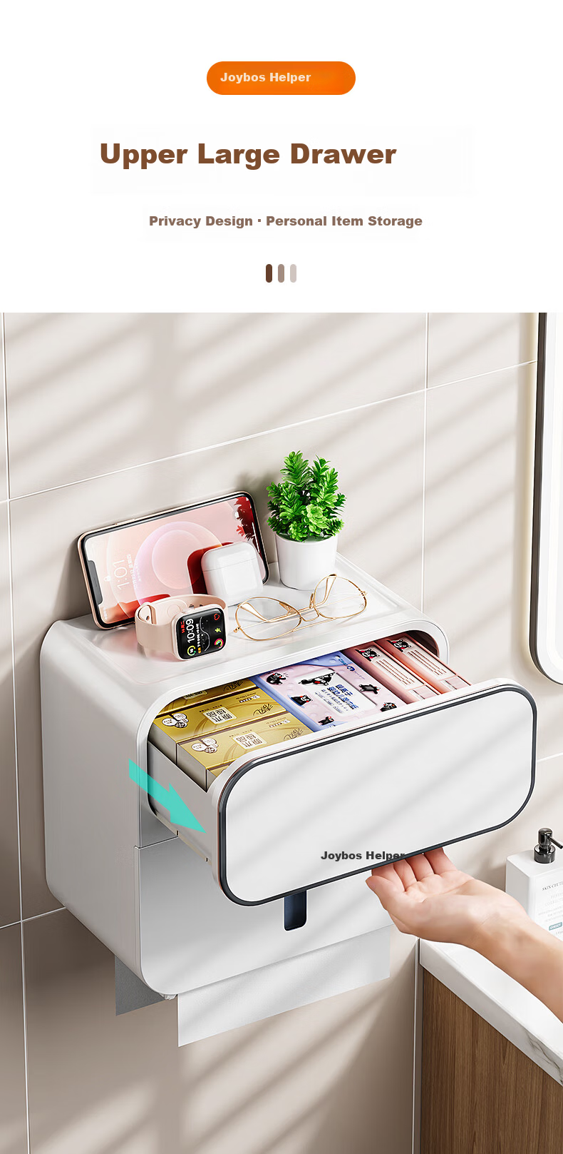 Jiabangshou Bathroom Toilet Paper Holder Punch-Free Wall-Mounted Tissue Box Toilet Tissue Rack Bathroom Storage Tissue Dispenser Box 4