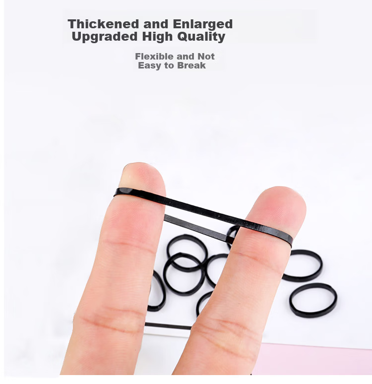 Jing Xiaodi Approximately 500 Thickened and Reinforced Disposable Elastic Hair Ties High Elasticity Hair Bands Children's Black Rubber Bands 7