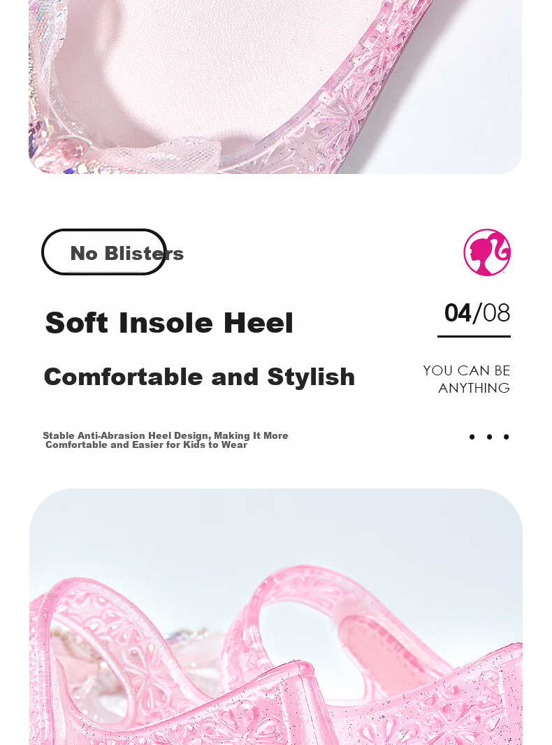 Barbie Kids Girls Summer Closed-Toe Jelly Sandals Water Crystal Princess Fashion DA7254 Gradient Pink Size 25 7