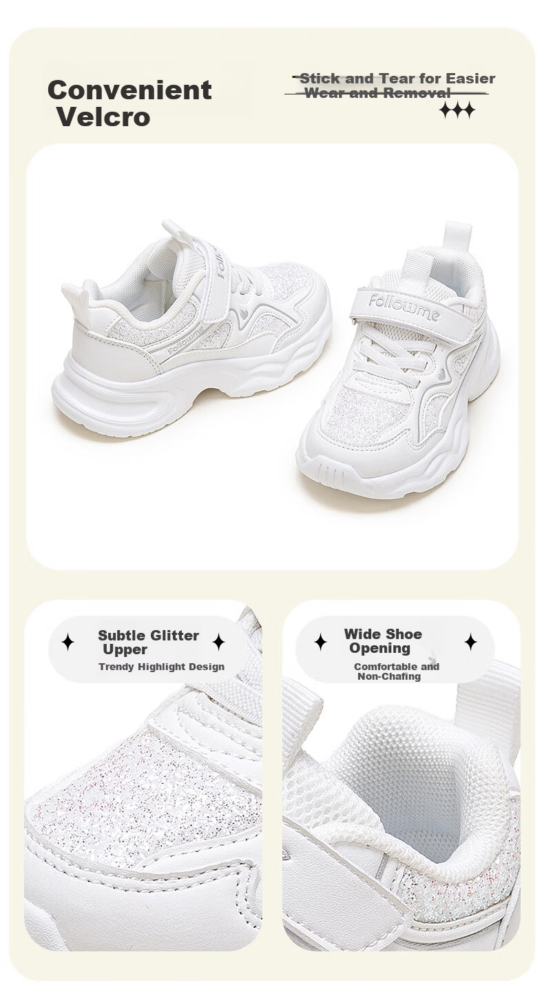Fulomi Girls' Sports Shoes Spring Autumn Trendy Casual Running Shoes Soft Sole White Sneakers for Big Kids Size 38 2