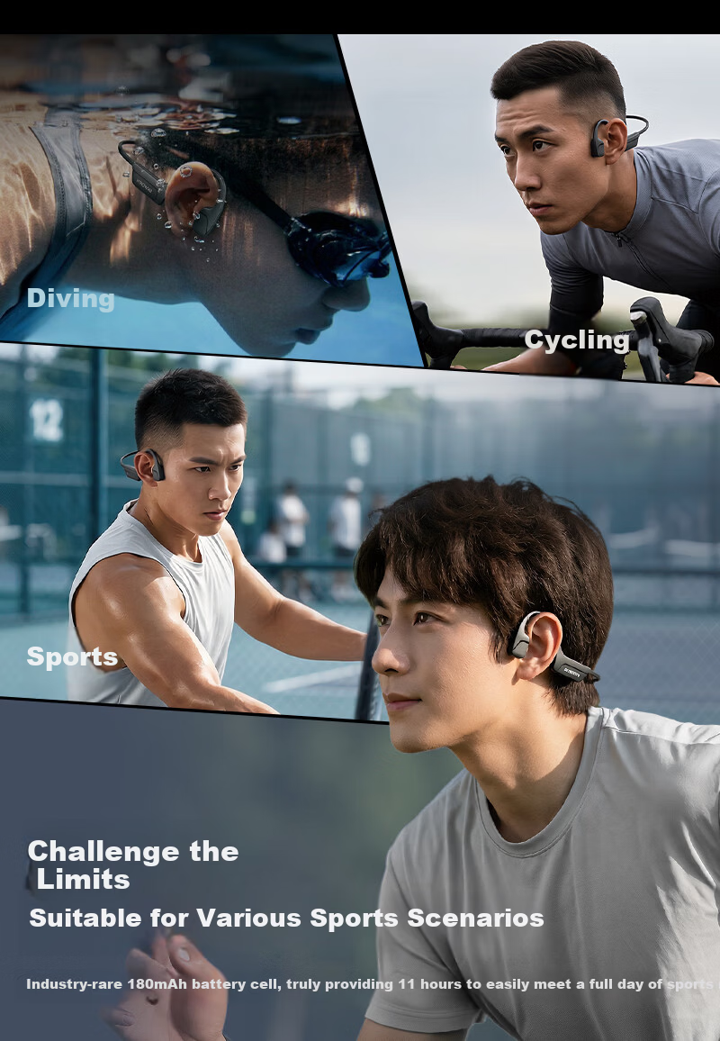 Skyworth G8 Bone Conduction Bluetooth Earphones Wireless Professional Sports Running Outdoor Open-Ear Swimming Compatible with Apple Huawei Xiaomi Waterproof Sweatproof 32GB Memory Starry Black 6