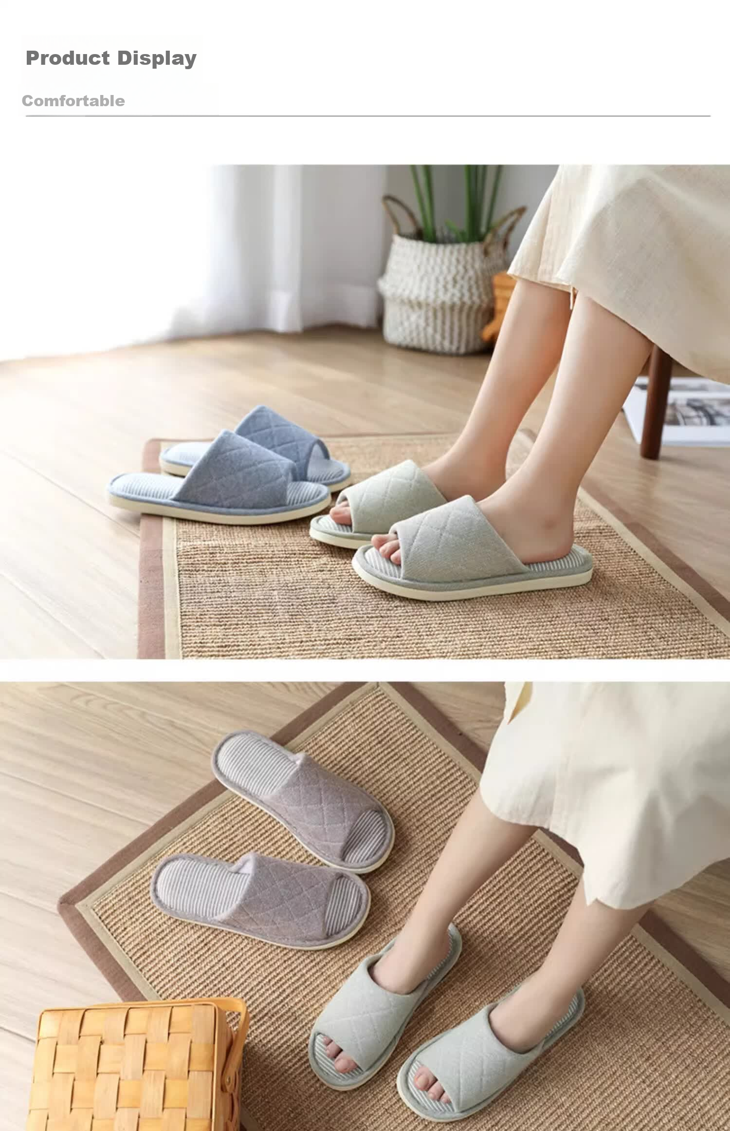 Guoluofi Four Seasons Linen Fabric Slippers Men's Home Indoor Couple Open Toe Slippers Light Green Size 38-39 6