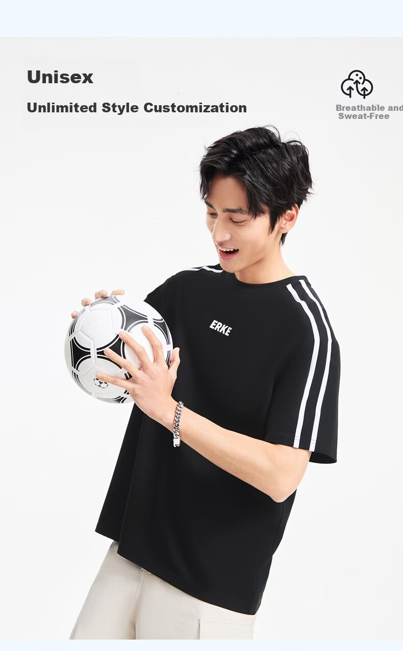 ERKE [Yu Shi Same Style] Men's Round Neck Short-Sleeve Knit Top, Summer Outdoor Antibacterial Sports T-Shirt, Casual Outerwear 11