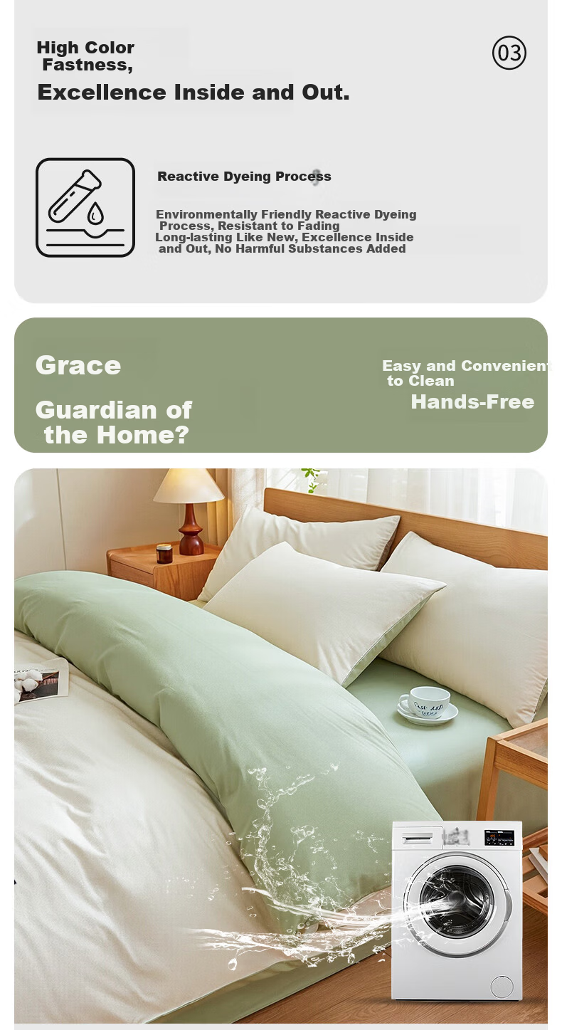 Grace 10A Antibacterial Skin-Friendly 3-Piece Bedding Set 1.2/1.5m Bed Quilt Cover 150x200cm 7