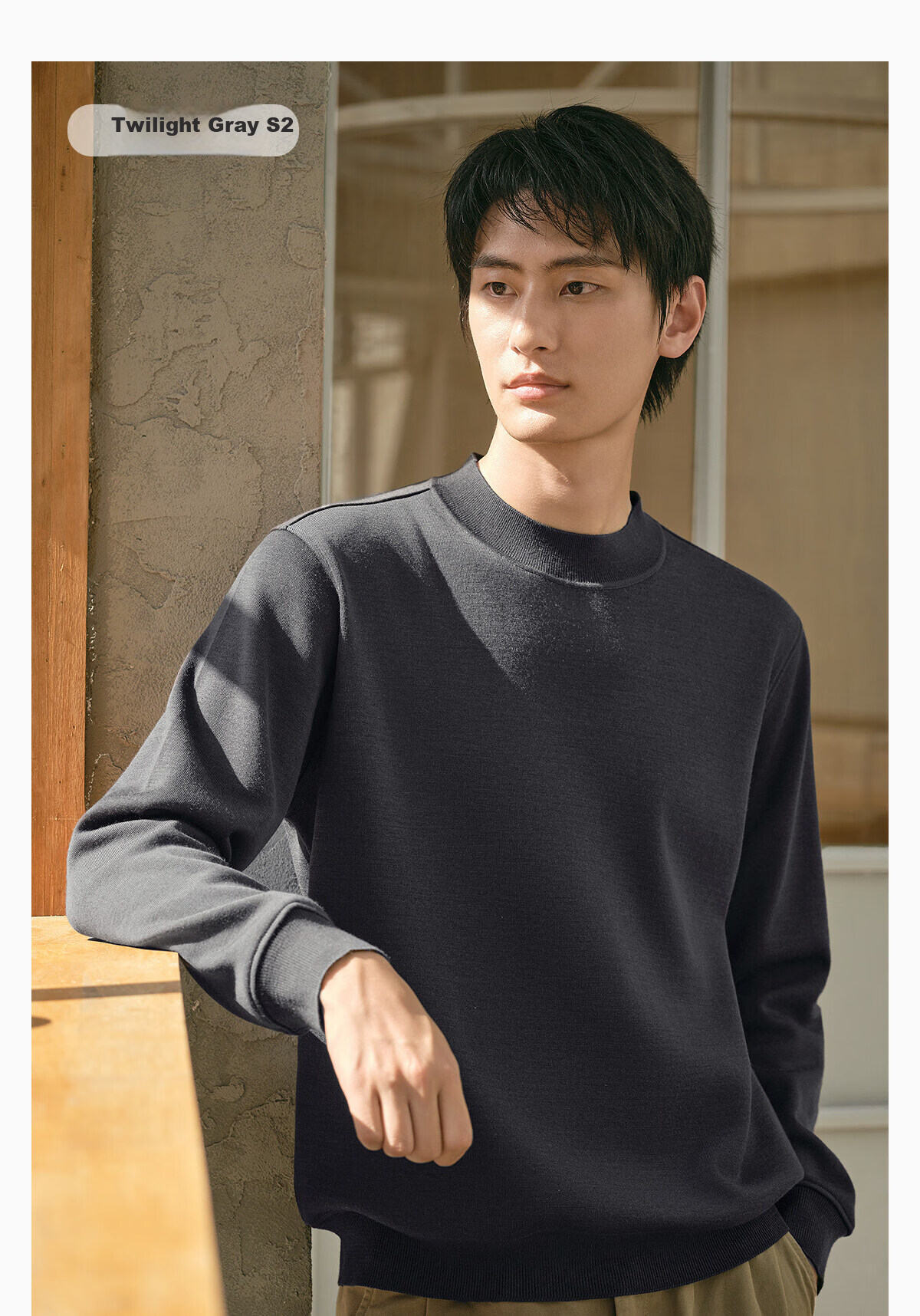 Hodo Machine Washable Full Wool Fleece-Lined Men's Autumn Winter Knit Crew Neck Sweater 9