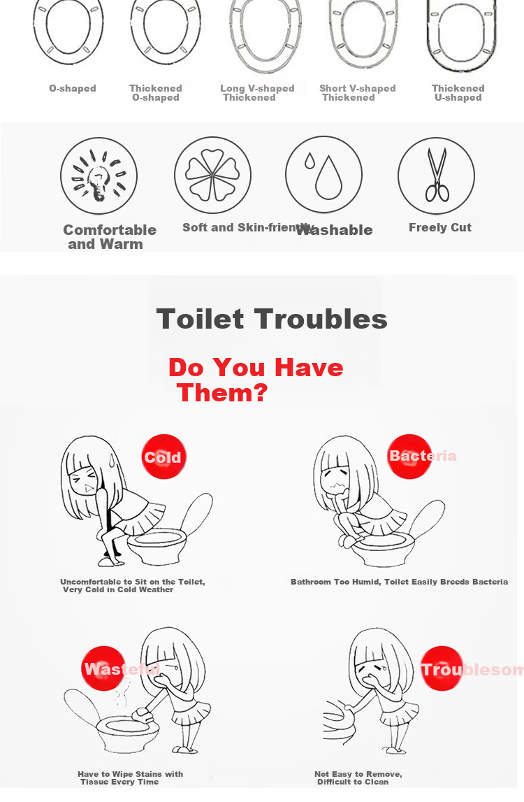 Yunjie Adhesive Toilet Seat Covers Washable Thickened Toilet Mats Home Use Toilet Seat Covers 6 Pairs (12 Pieces) 2