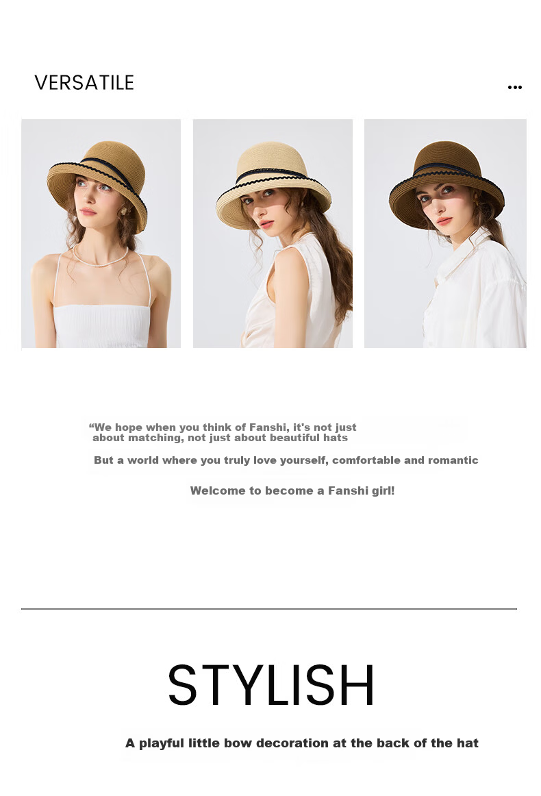 FANCET Women's Straw Hat Spring Summer French Style Rolled Brim Sun Hat UV Protection Beach Vacation Sun Hat 5