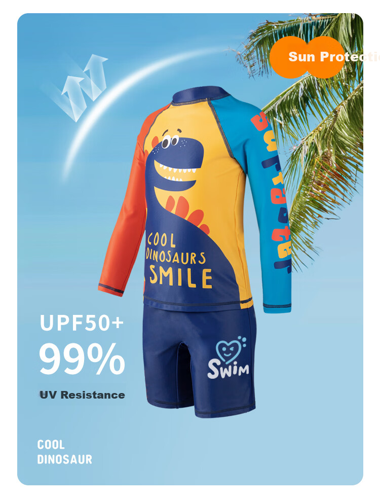 Sulang UPF50+ Sunscreen | 20% Spandex High Elastic Long Sleeve Shorts Boys Children's Swimsuit Dinosaur Walk 140 3