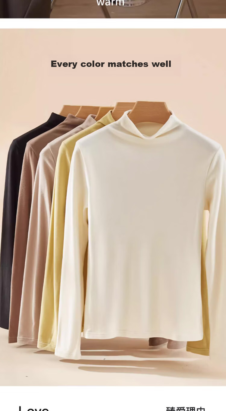 Langsha Women's Basic Spring and Autumn Turtleneck Solid Color Long Sleeve Slim Fit High Elastic Base Shirt 6