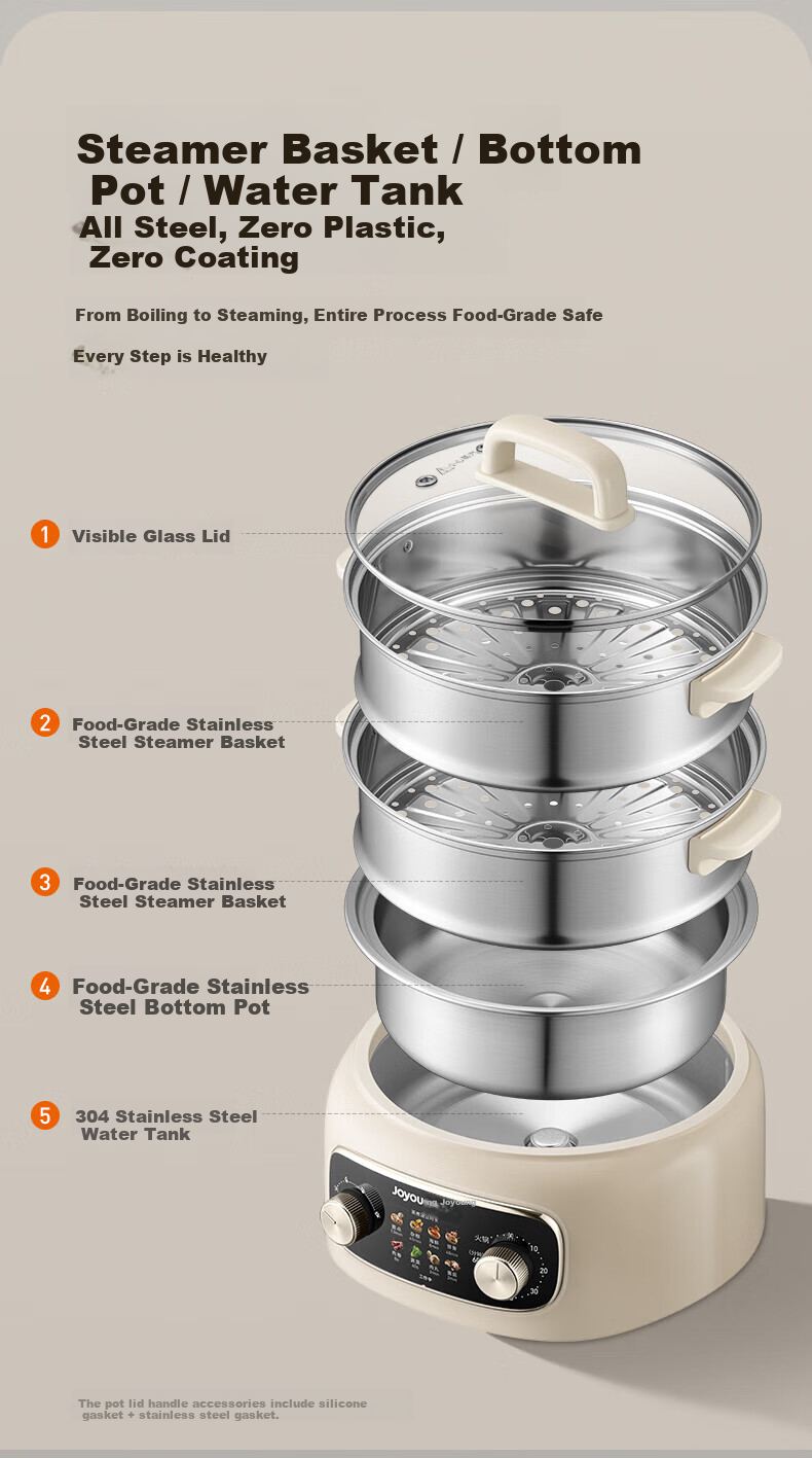 Joyoung 20L Electric Steamer 3-Layer Stainless Steel Multi-Functional Electric Hot Pot GZ568Ultra 8