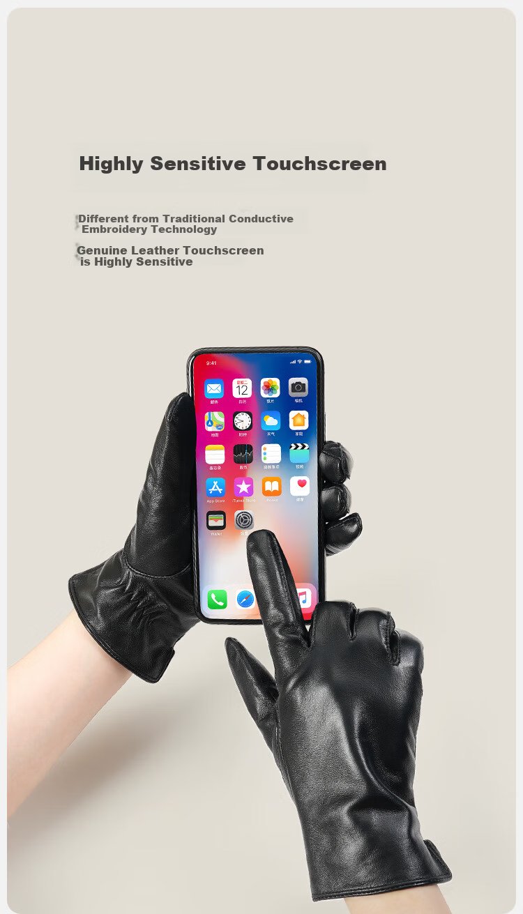 JIUMU Sheepskin Warm Genuine Leather Gloves for Men, Winter Fleece-Lined Windproof Cold-Resistant Touchscreen Compatible Gloves 3