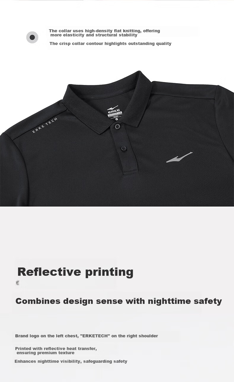 ERKE [Yu Shitong Same Style] Men's Summer Short Sleeve Sports Polo Shirt Ice Cooling Moisture-Wicking Quick-Dry T-Shirt 13