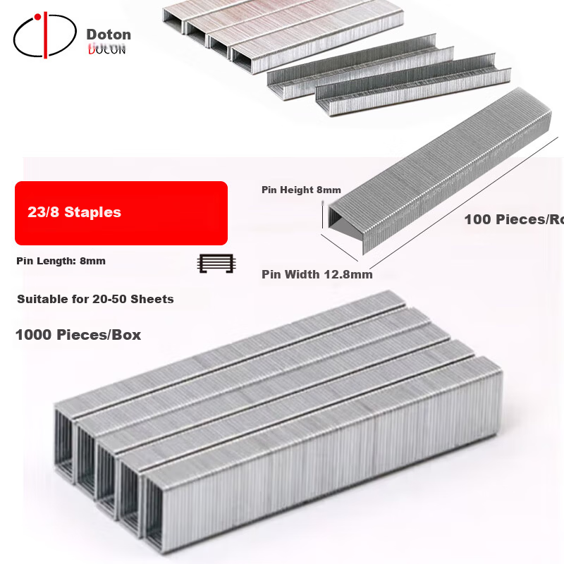 Doton 23/8 Universal Staples Box of 1000 Pieces, Thickened Long Strip Staples for 20-50 Sheets, Easy Penetration Silver Office Staples