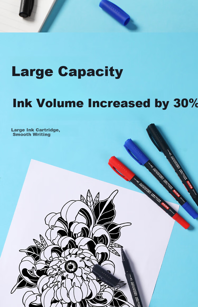 JD Jingzao Small Double-Head Marker Pen Large Capacity Pro Upgrade Office Signature Pen Oil-Based Quick-Dry Waterproof Student Art Liner Marker Black 12-Pack 2