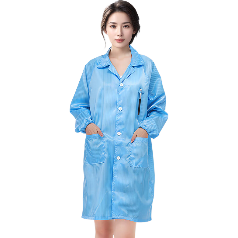 Jiuqiangu Antistatic Clothing, Dust-Free Long Coat, Workwear for Men And Women, Dust-Proof Workshop, Electronics Factory Protective Clothing, Customizable, Blue, Size L
