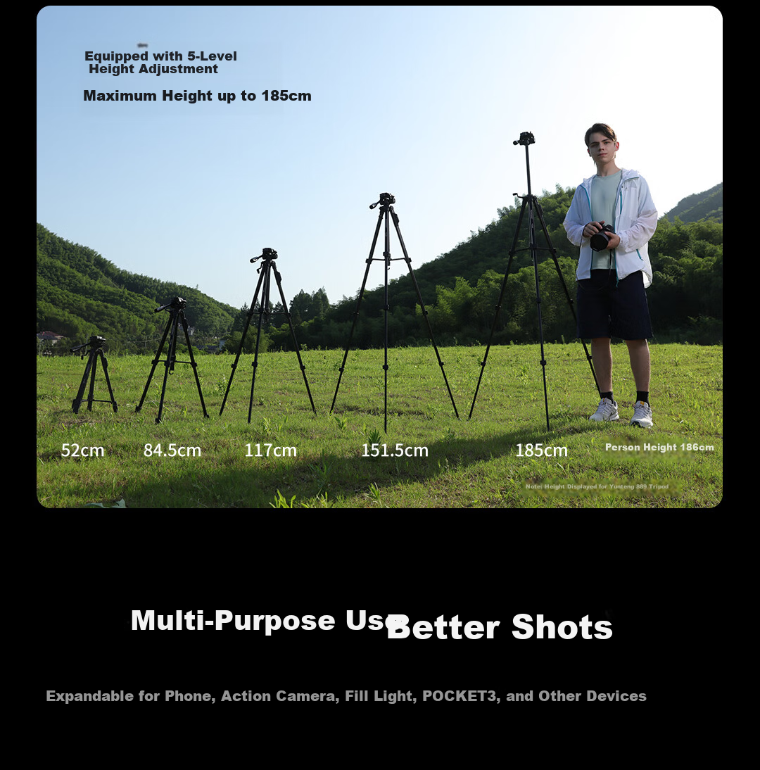 YUNTENG 860 Professional Tripod with Spiked Feet, Hydraulic Head for DSLR, Mirrorless Camera, Camcorder, Smartphone, Vlog Video Shooting, Live Streaming, Outdoor Travel Photography Stand 50