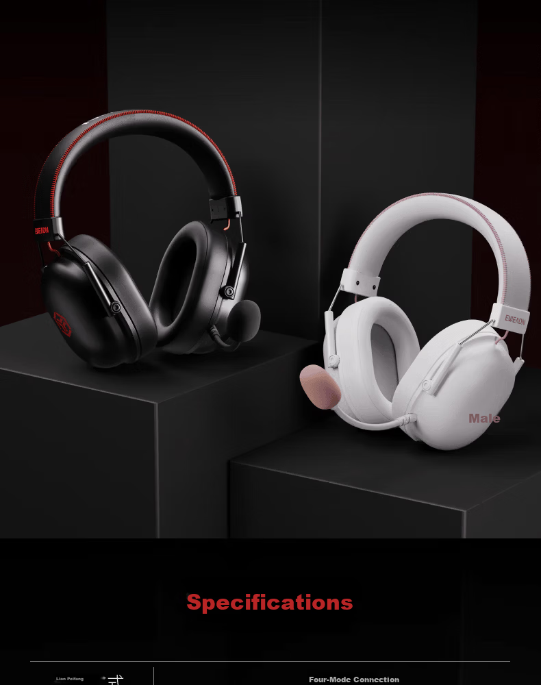 EWEADN VX01S Wireless Bluetooth Four-Mode Wired Gaming Headset Over-Ear 7.1 Surround Sound PC Esports Headphones for FPS Games 11