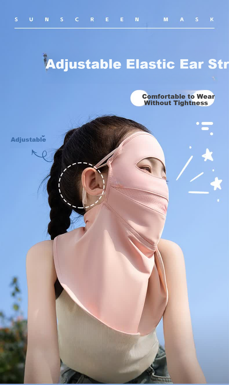 40,000 Kilometers Kids Full Face Sun Protection Mask Neck Guard Ice Silk UV Protection Full Face Sunshade Mask 2