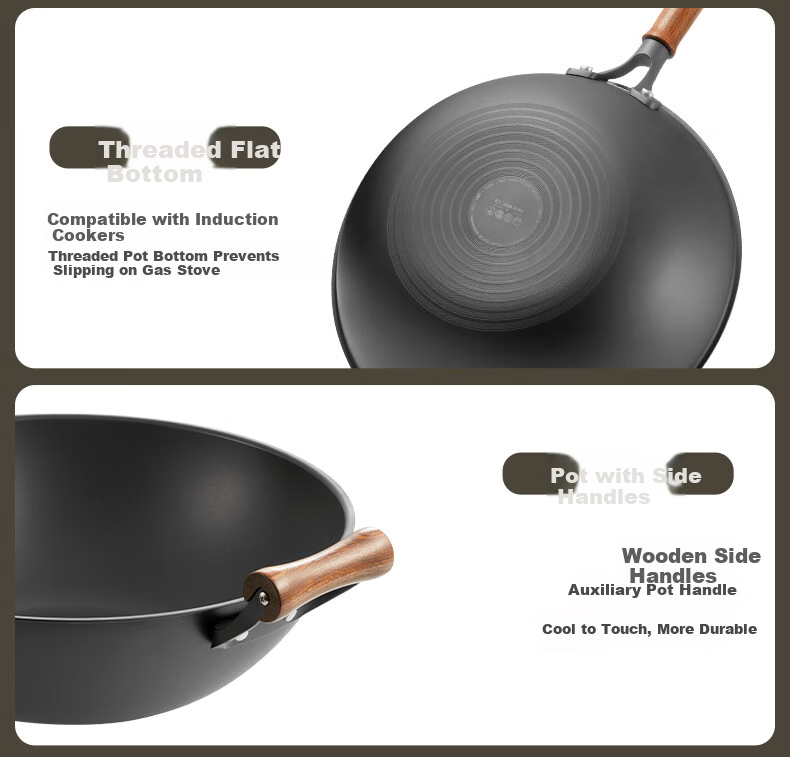 COOKER KING Wok, Rust-Resistant Titanium Iron Pan, Flat Bottom Non-Stick Wok, 32cm, Compatible with Induction Cookers, Titanium Reinforced TC28SD 9
