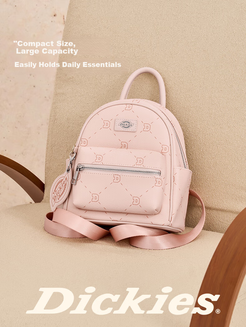 Dickies Backpack for Women, Lightweight Versatile Cute Classic Schoolbag Fashionable All-Over Print Commuter Travel Bag in Cinnamon Pink 4