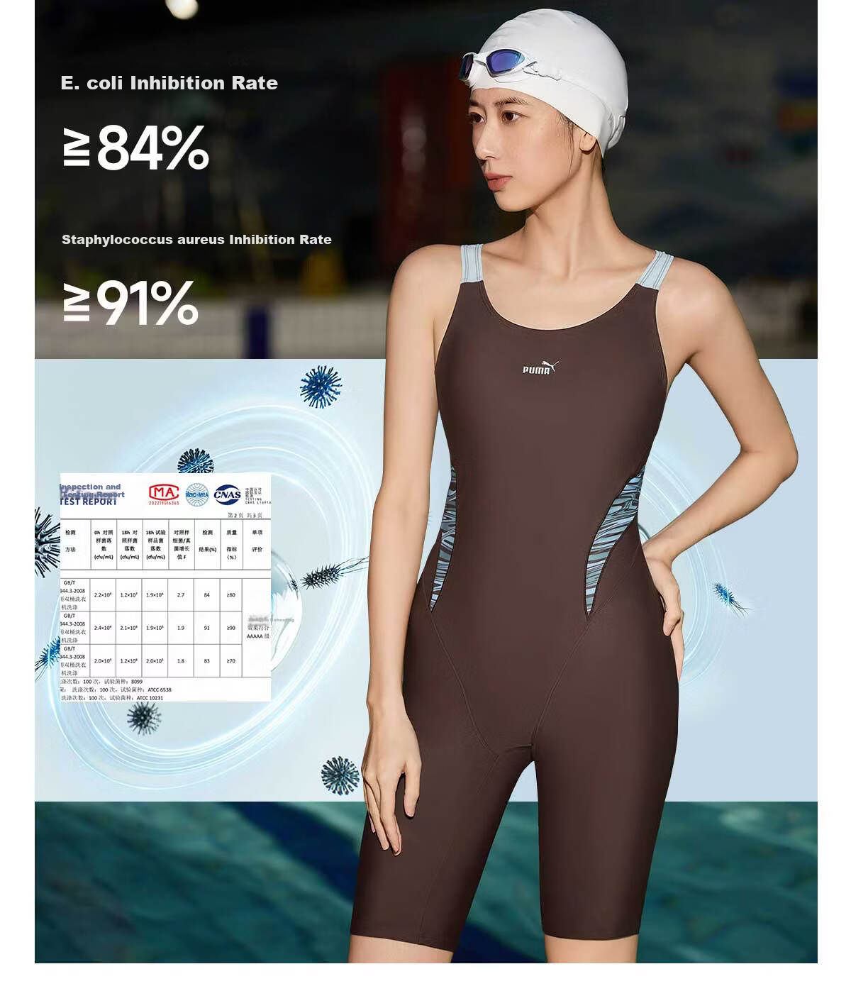 PUMA Women's One-Piece Five-Point High-Waist Slimming Swimsuit UV Protection Antibacterial High Elasticity Body-Shaping Professional Swimwear 10
