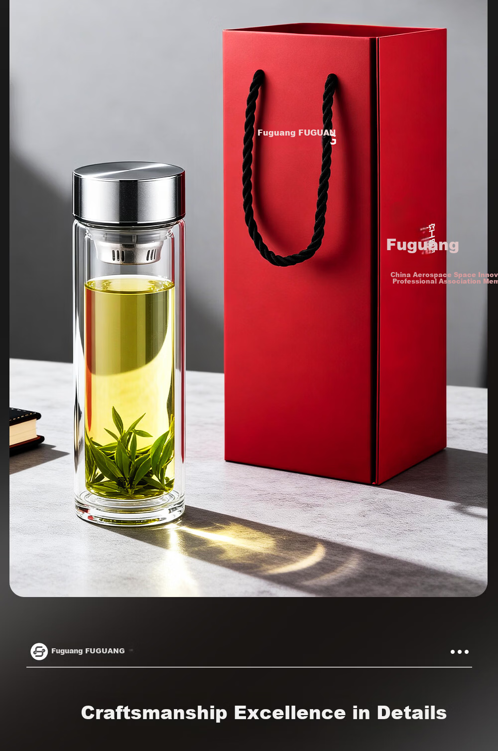Fuguang Borosilicate Glass Pure Titanium Tea Infuser Double-Layer Business Travel Water Cup Men's Gift Box Set 16