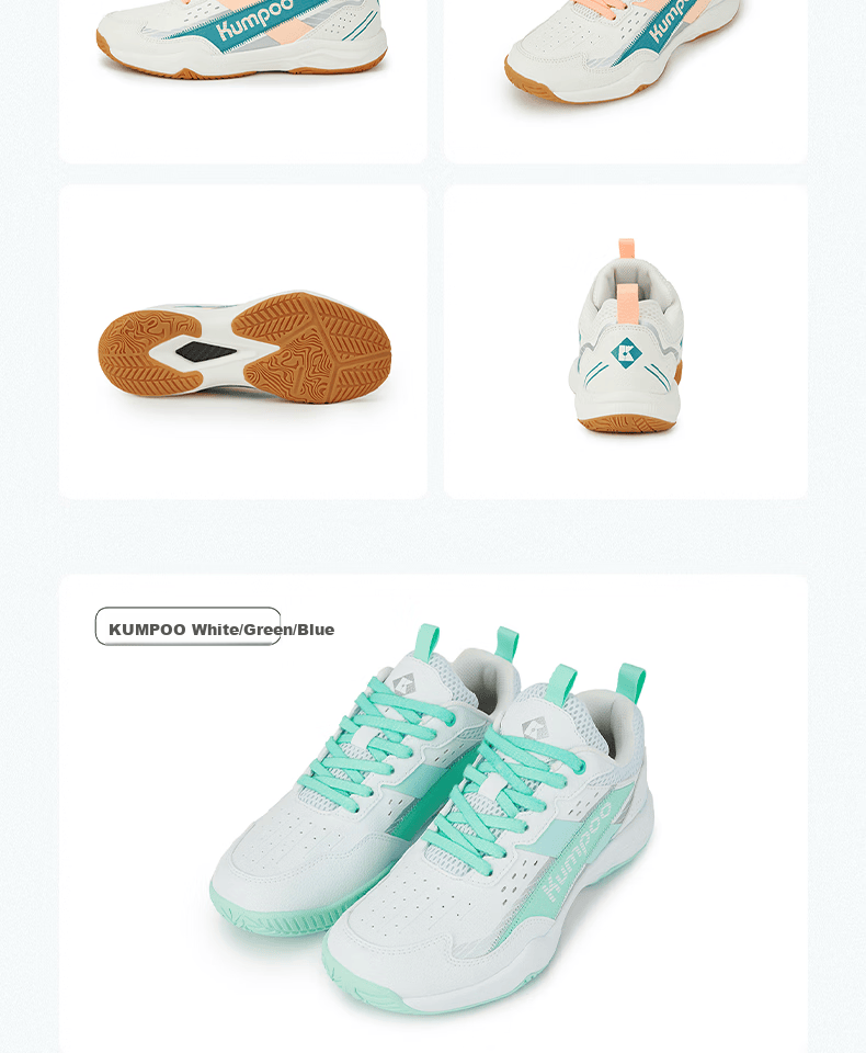 KUMPOO 26th Anniversary New Badminton Shoes Unisex Durable Non-Slip Shock Absorption KH-E316 White/Green/Blue Size 41 13