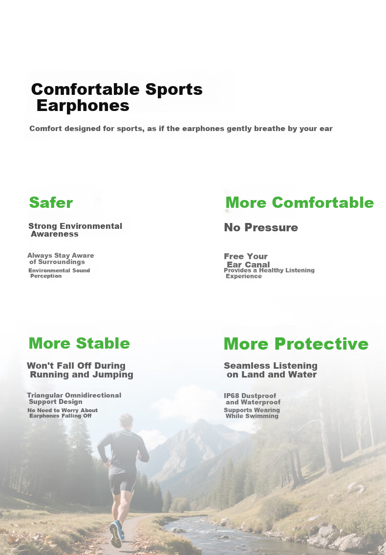 Aigo Bluetooth Earphones True Bone Conduction Earhook Sports Wireless IP68 Dustproof Waterproof MP3 Compatible for Kids Running Cycling GS08max Black 2