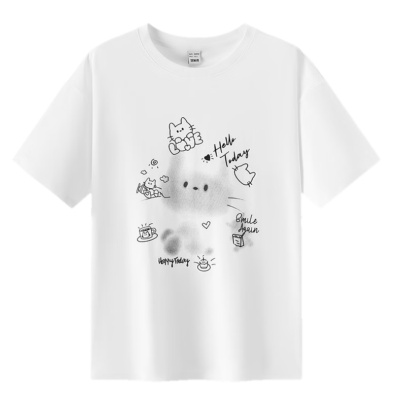 Semir Women's Summer Short Sleeve T-Shirt Mid-Length Loose Cartoon Print Cute Niche Top 10A326100004 2026