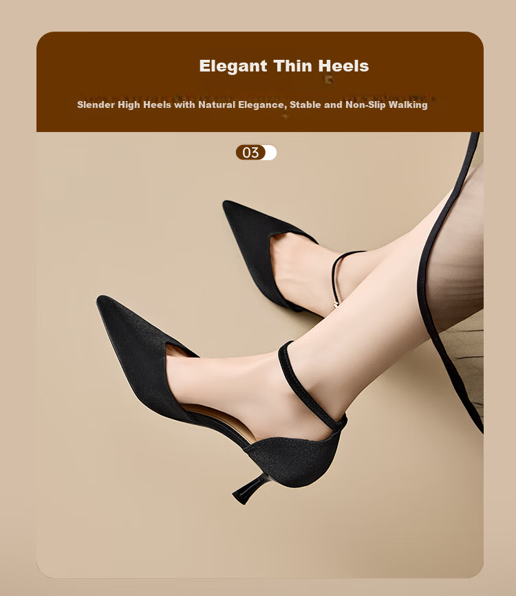 Zhuoshini Women's High Heels 2026 New Spring French Style One-Strap Sandals with Skirt Pointed Toe Single Shoes Black 36 2