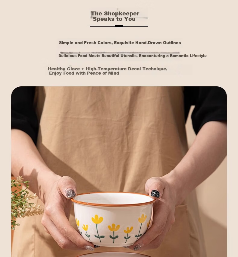 CERAMICS, Shanjuhua 9.5-Inch Double-Handled Soup Bowl, Home Use, High Aesthetic Value, Fresh Ceramic Large Bowl, Heat-Resistant Noodle Bowl with Spoo 2