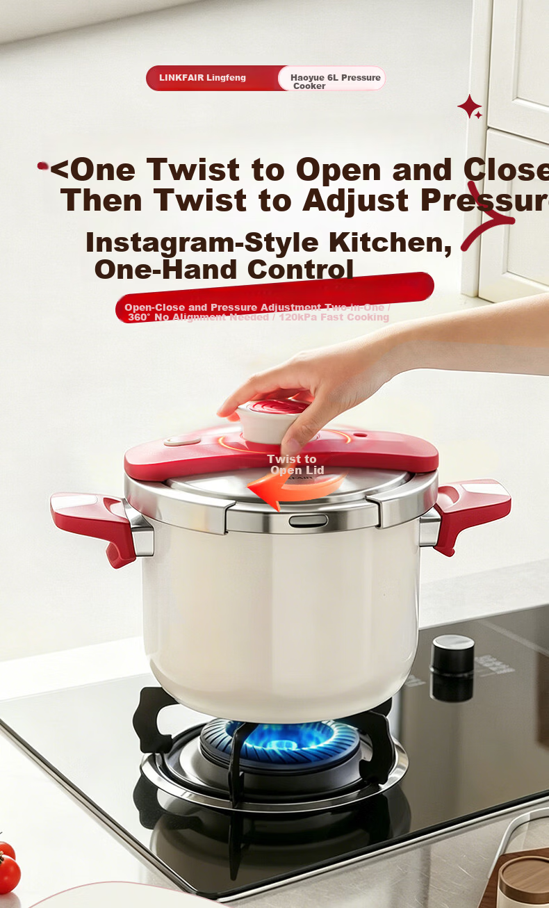 LINKFAIR High-Pressure Cooker Household Stainless Steel Explosion-Proof One-Touch Pressure Cooker Compatible with Gas and Induction Cookers 1