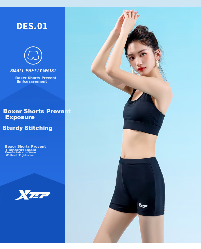 Xtep Women's Swim Shorts Slimming High-Waist One-Piece Tankini Swimwear Sports Training Bathing Suit 4