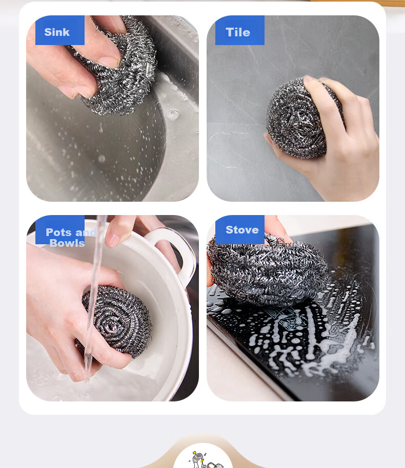 Jianya Large Stainless Steel Wire Scrubber 18g Rust Removal Metal Steel Wool 28-Pack Kitchen Dishwashing Durable Wire Balls 12