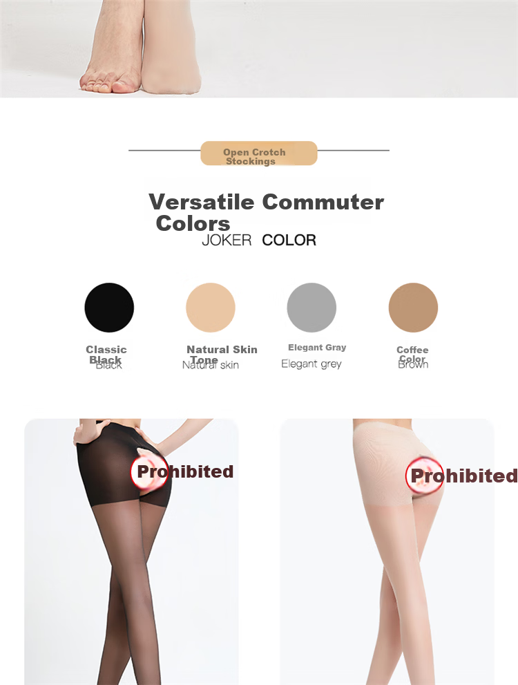 LangSha Stockings Open Crotch No-Drop Sexy Ultra-Thin Sheer Pantyhose for Women, 6 Pairs Pack, 3 Black + 3 Nude 9
