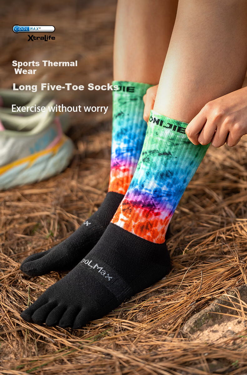 AONIJIE Long Tube Five-Toe Socks Snow Mountain Desert Pattern Breathable Durable Mountaineering Trail Running Hiking Toe Socks Snow Mountain S 1