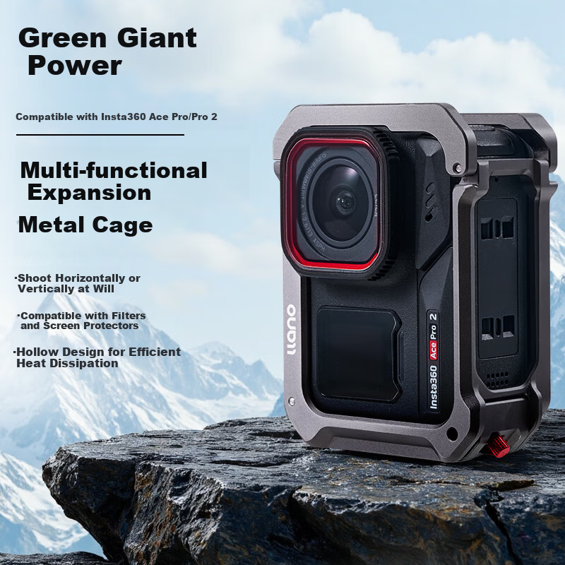 Llano Insta360 Ace Pro 2 Cage Protective Frame Full Coverage Shockproof Quick Release Vlog Photography Expansion Accessory for DJI Vertical and Horizontal Shooting