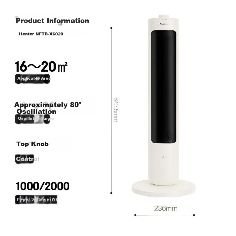 Gree NuanSui Warm Air Heater DC Dual-Engine Graphene Small Sun Home Oscillating Electric Heater Energy-Saving Electric Heater Electric Fan Heater NFTB-X6020