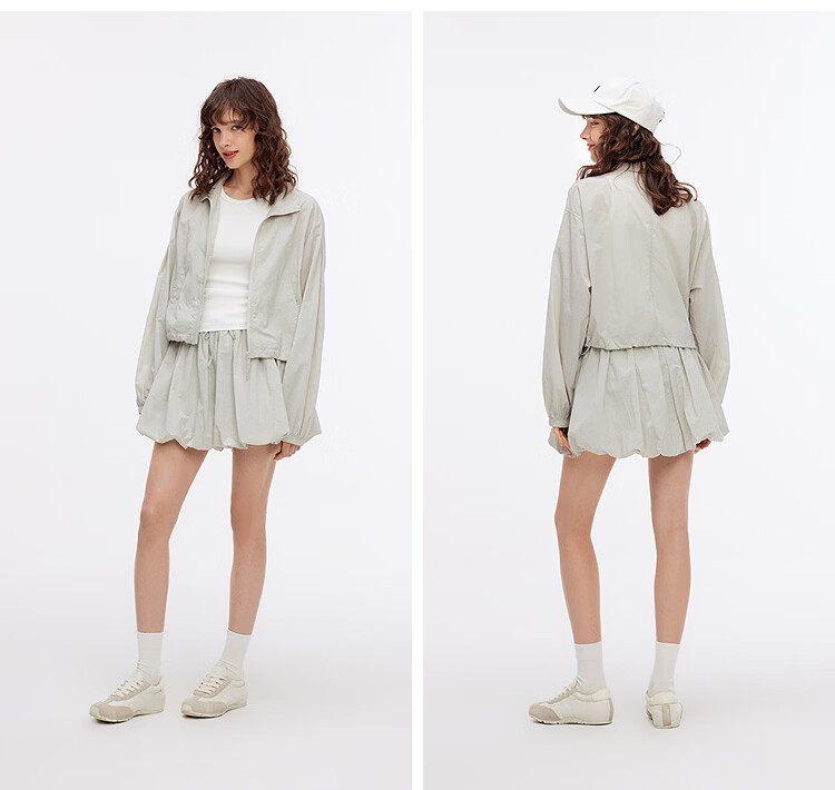Semir Women's Autumn Lightweight Drawstring Short Jacket and Textured Loose Peplum Skirt Two-Piece Set 107525117010 13
