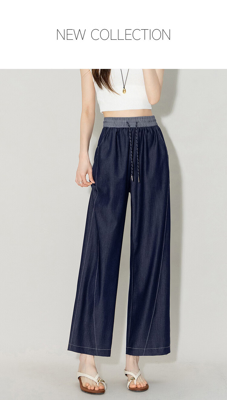 Demana Draped Air Pants Summer Commuter Colorblock Elastic Waist Curved Leg Loose Slim Petite Women's Casual Pants 1