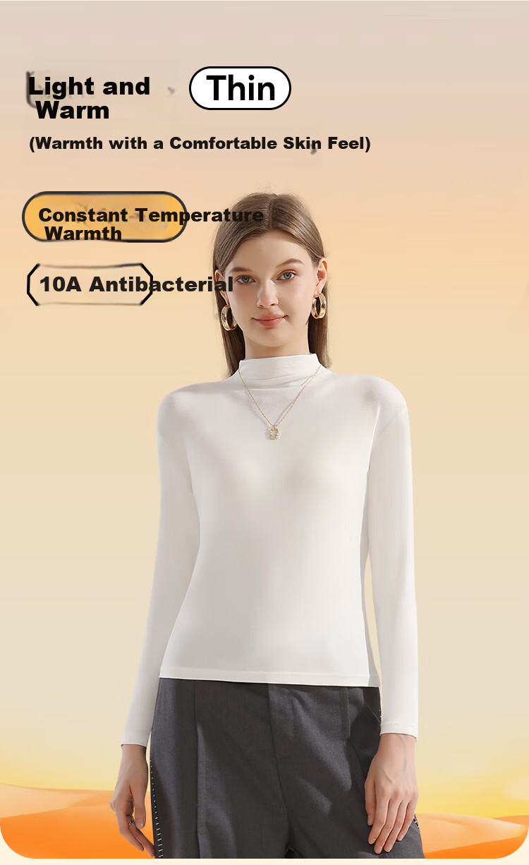 MiiOW Women's Thermal Base Layer Long Sleeve Turtleneck Slim Fit Versatile Outerwear White L 1