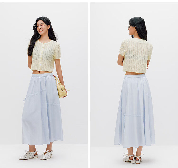 Semir Mall Same Style | Women's Summer 2026 Elegant Bowknot Long Skirt Pure White A-Line Skirt 101326120011 27