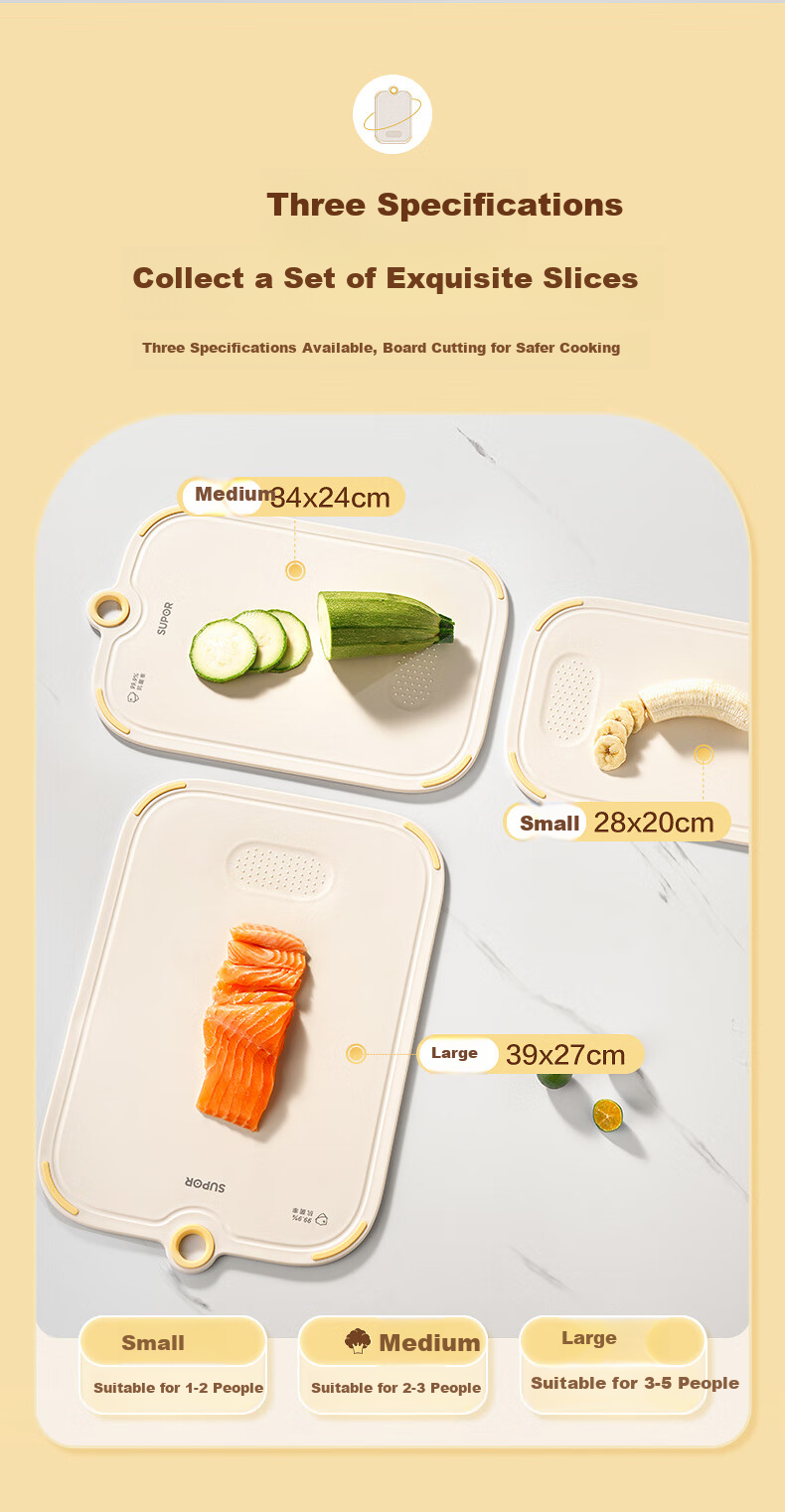 Supor Double-Sided Food-Grade Cutting Board 99.9% Antibacterial and Mildew Resistant Kitchen Chopping Board for Home Use 39*27cm 7
